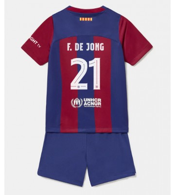 Barcelona Frenkie de Jong #21 Primera Equipación Niños 2023-24 Manga Corta (+ Pantalones cortos)